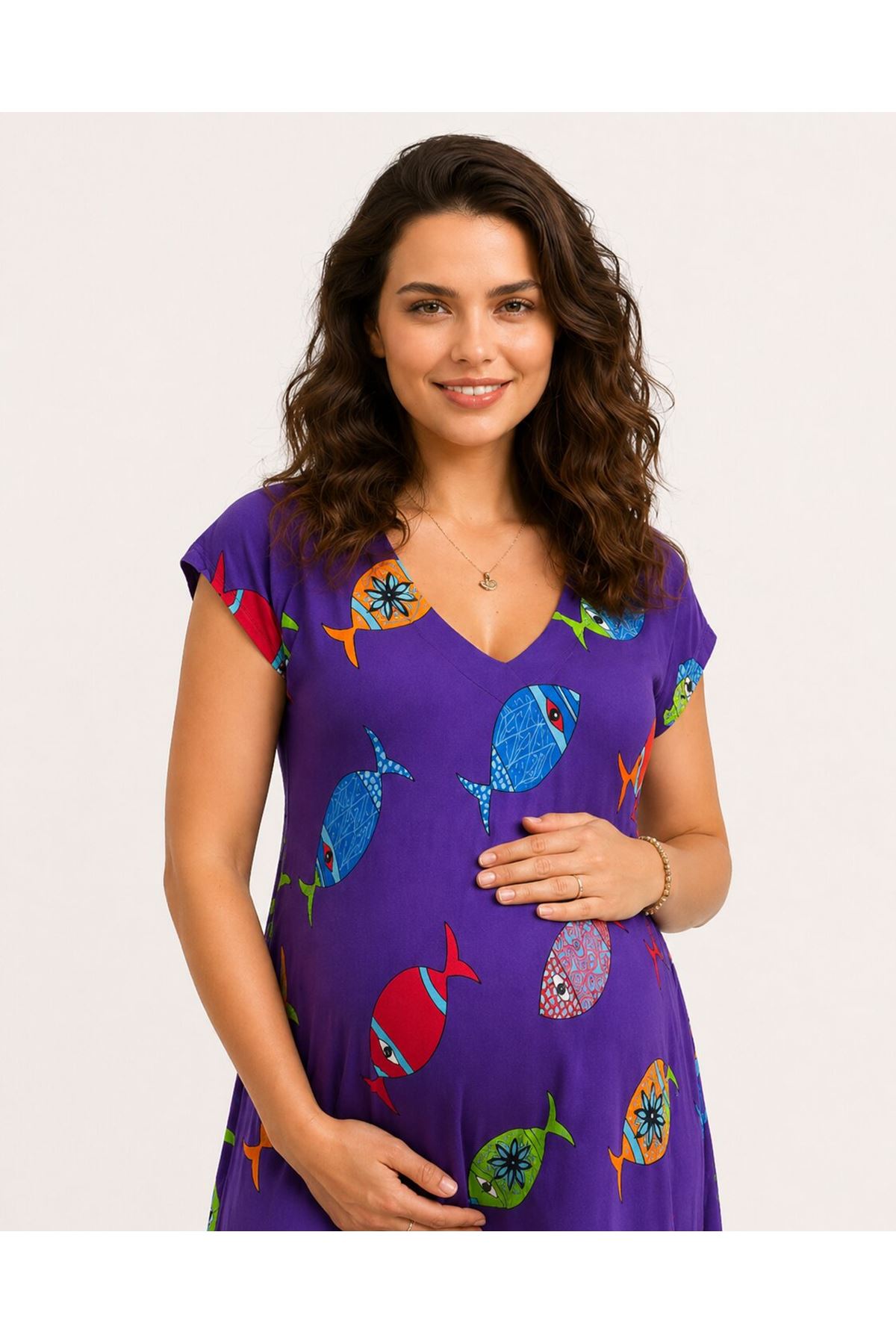 Women’s Purple Viscose Maternity Dress Patterned Summer Midi