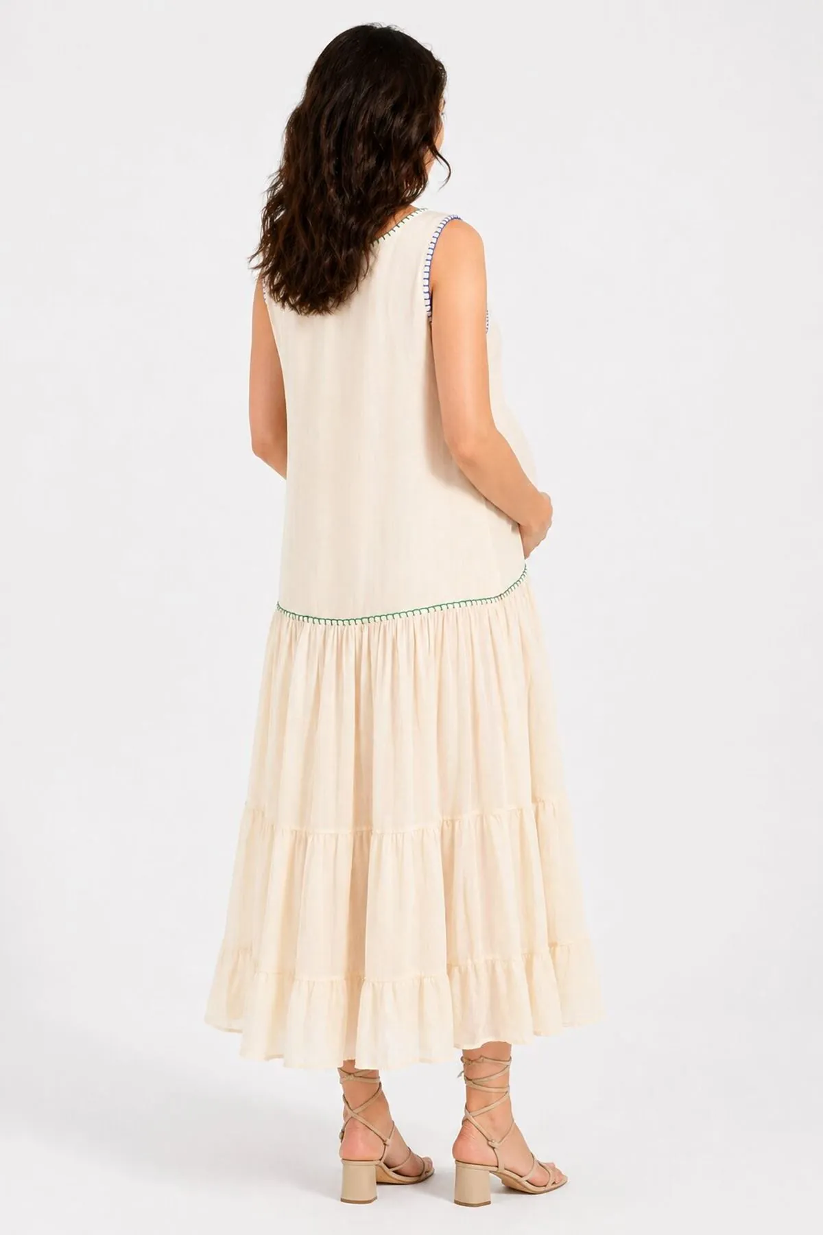 Women’s Ecru Embroidered Maternity Dress Sleeveless Boho Summer