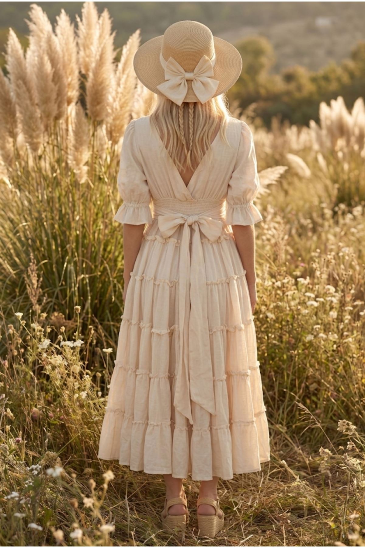 Women’s Maternity Photoshoot Dress Cotton Wrap Neck Boho Maxi