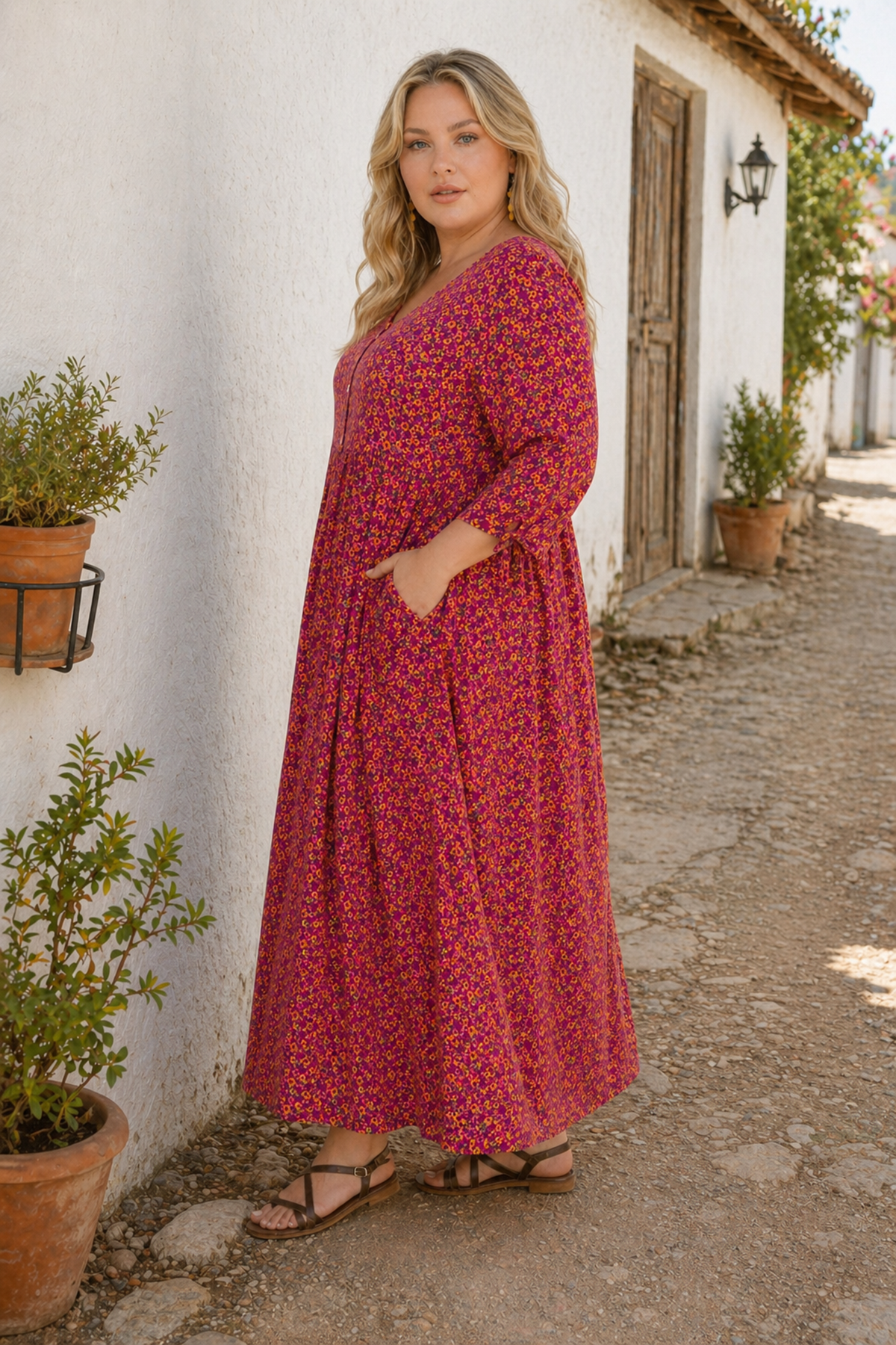 Women’s Plus Size Viscose Dress Floral Pocketed Summer Maxi Dress