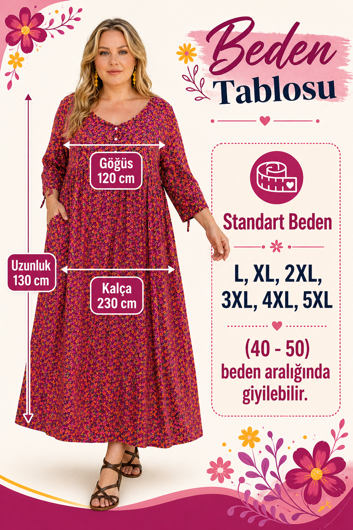 Women’s Plus Size Viscose Dress Floral Pocketed Summer Maxi Dress