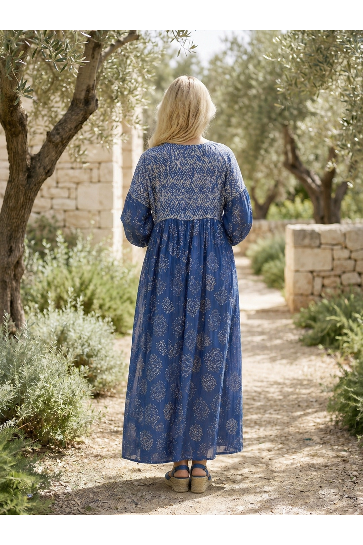 Women Blue Mandarin Collar Maternity Shirt Dress Balloon Sleeve Summer