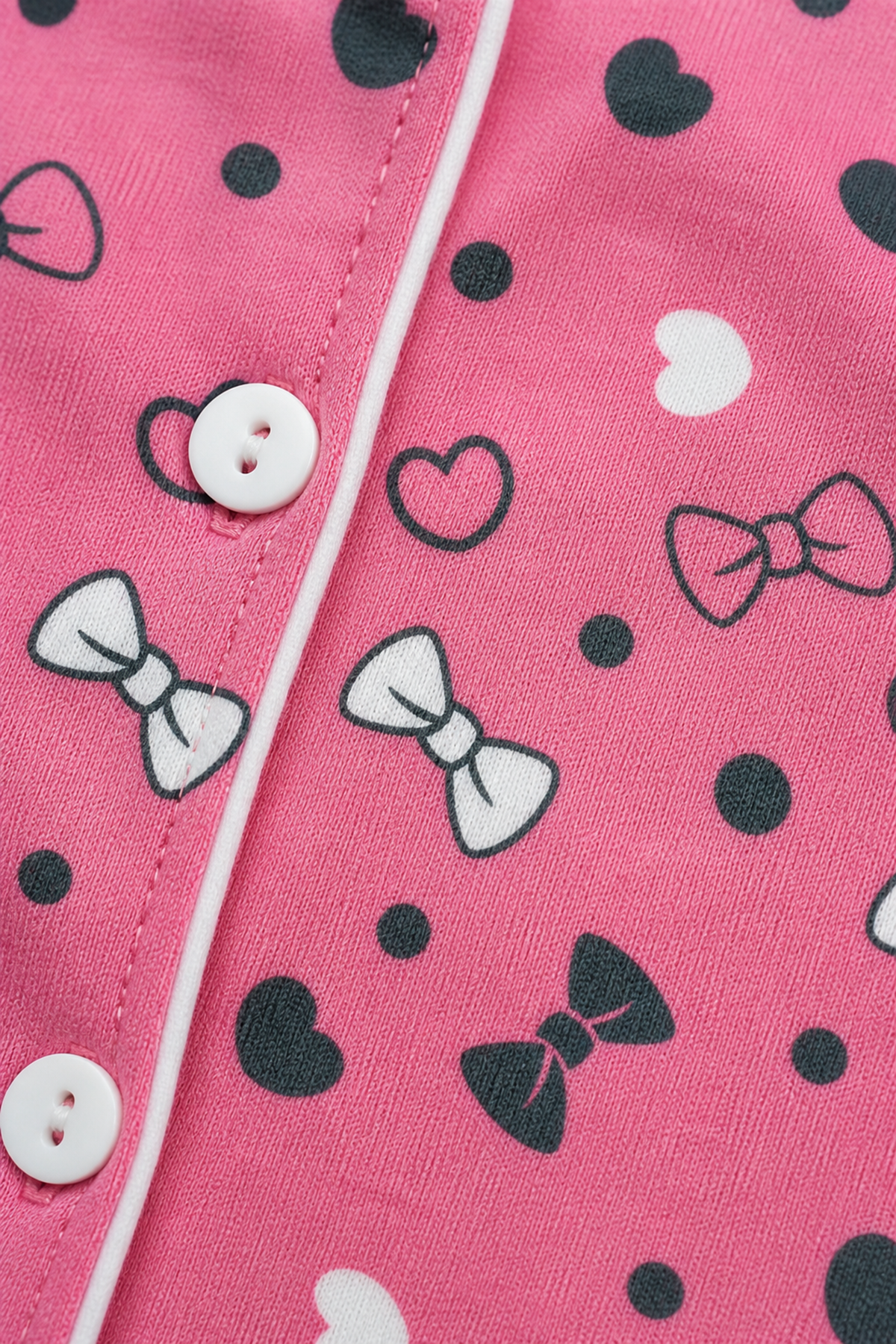 Kız Çocuk Pembe Düğmeli Pijama Takımı Yazlık Pamuklu Kısa Kollu Uyku Bantlı