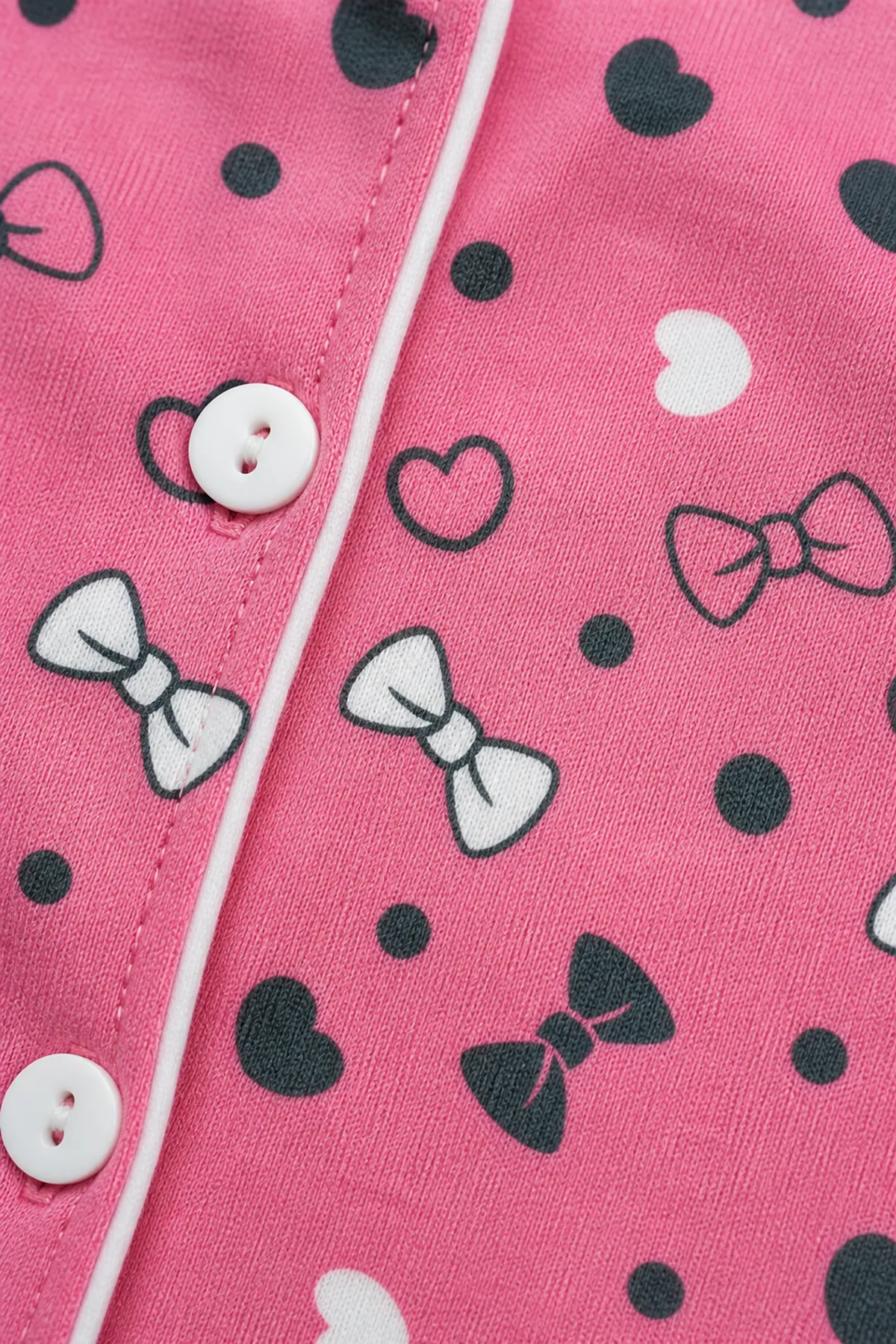 Girls Pink Button-Up Summer Pajama Set Cotton Short Sleeve with Sleep Mask