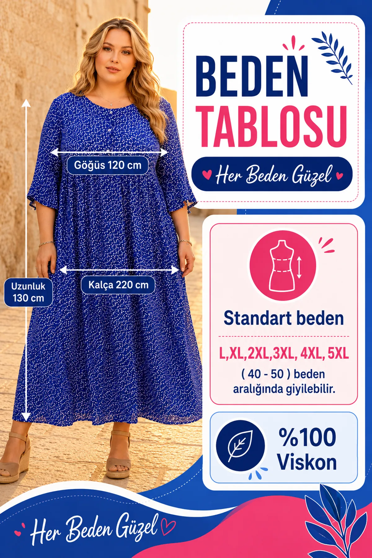Plus Size Women Navy Viscose Dress Summer Long Buttoned Pocket Ditsy Floral Print