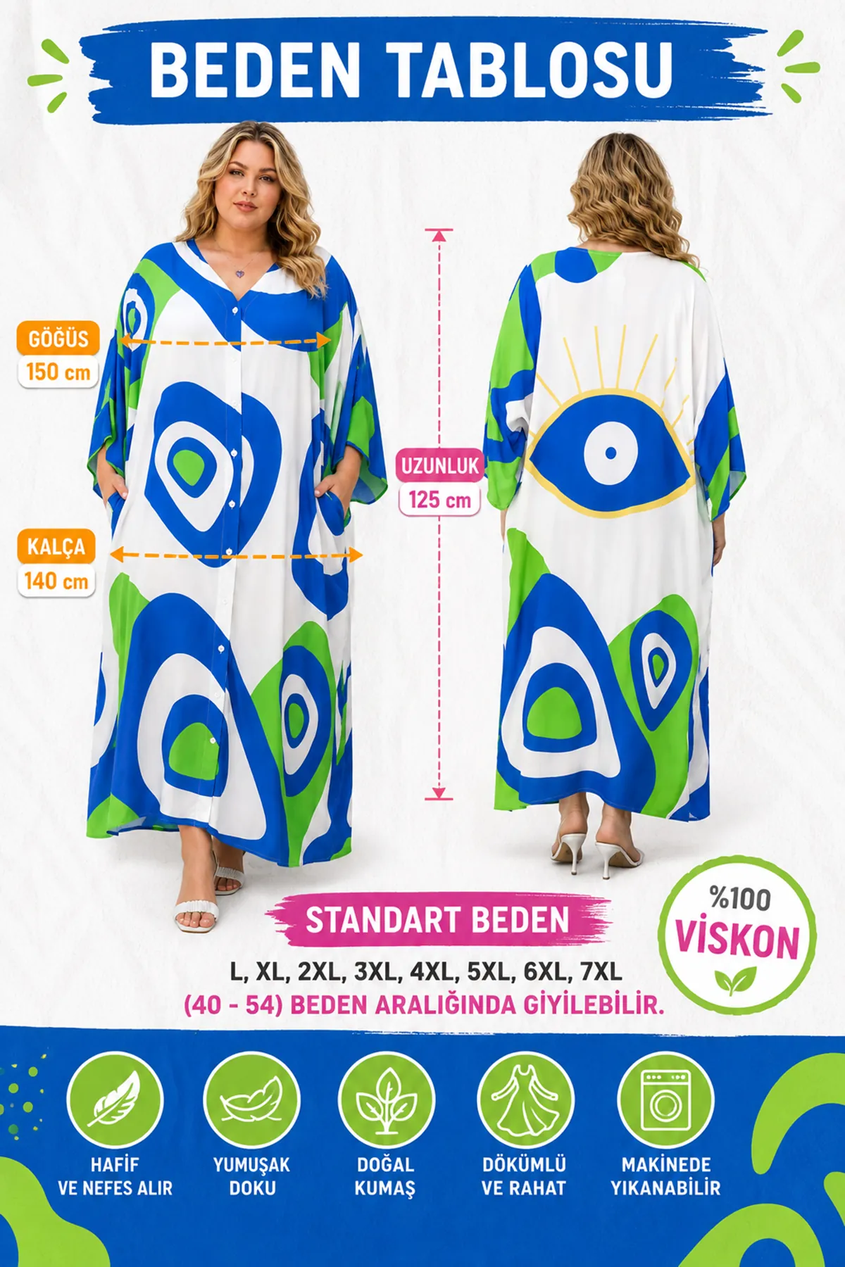 Women's White Patterned Viscose Plus Size Shirt Dress with Pockets – Long Summer Model