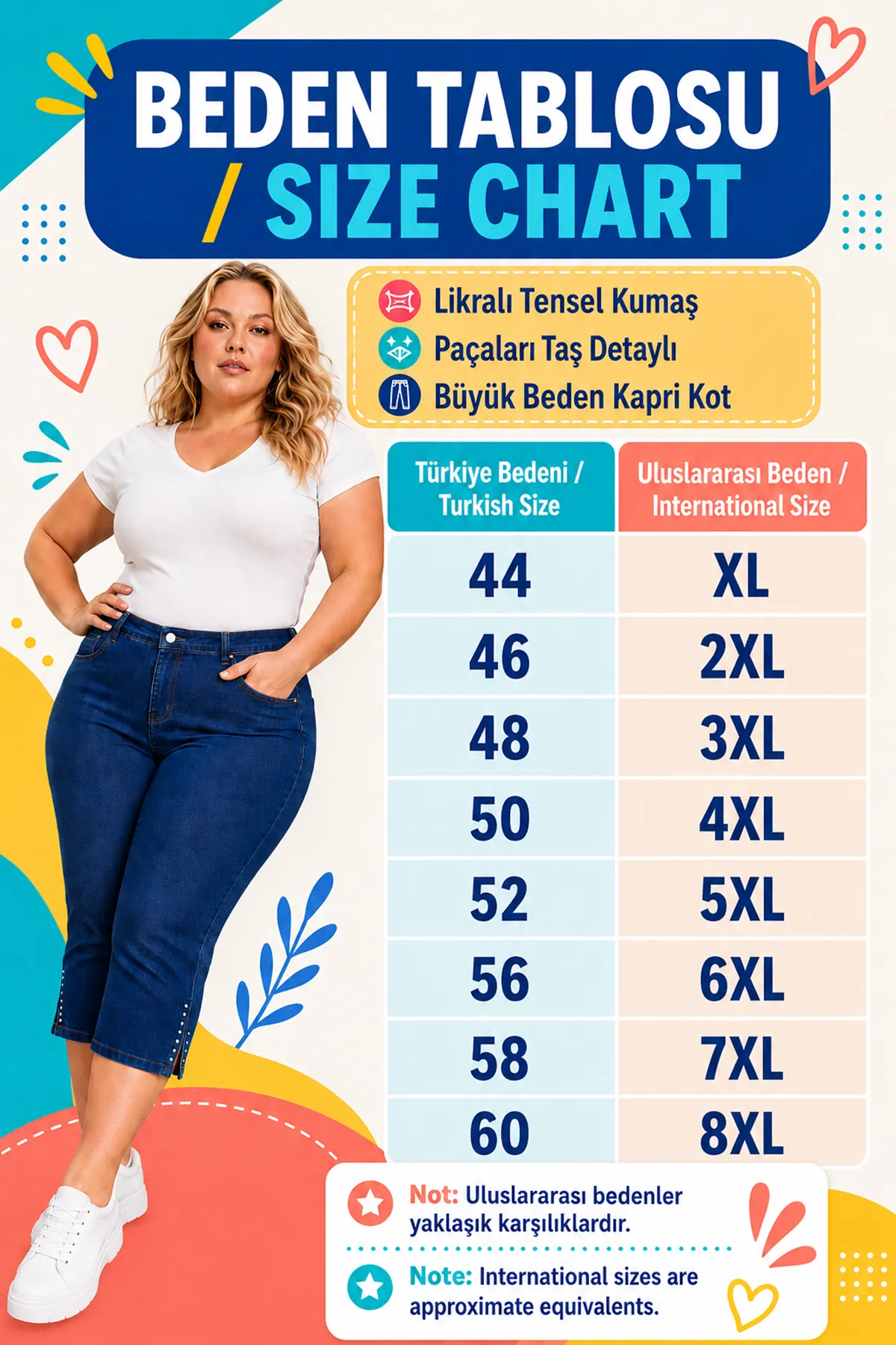 Kadın Büyük Beden Yazlık Lacivert Tensel Likralı Taş Detaylı Kapri Bermuda Kot Pantolon