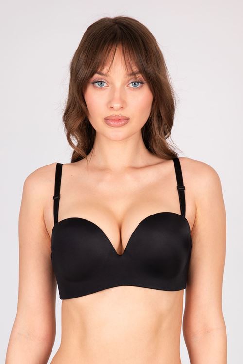 Padded Double Push Up Strapless Black Bra