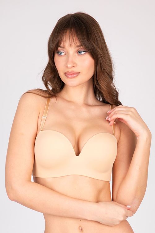 Padded Double Push Up Strapless Nude Colored Bra