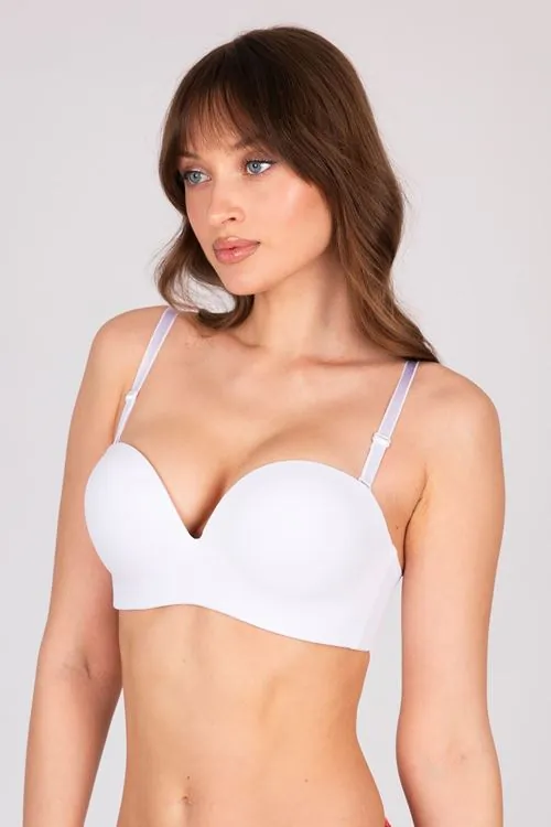 Çift Dolgulu Destekli Double Push Up Straplez Telsiz Beyaz Sütyen