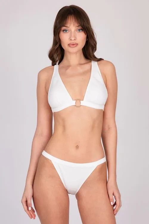 Women's Gold Ring Detailed White Triangle Bikini Set