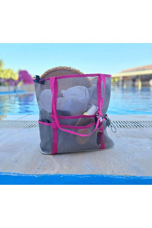 Kadın Havuz Deniz Tatil İçin Büyük Boy File Su Geçirmez Plaj Çantası