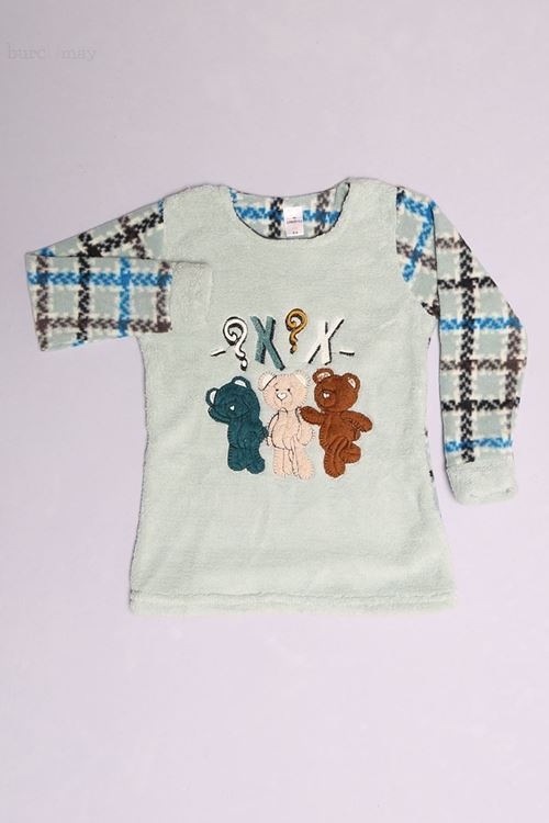 Desenli Kışlık Uzun Kollu Ayıcıklı Polar Peluş Kız Çocuk Pijama Takımı