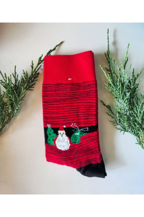 Yeni Yıl Temalı Ultra Lüks 2 Çift Özel Kutulu Çorap Hediyelik Çok Renkli Yılbaşı Çorabı