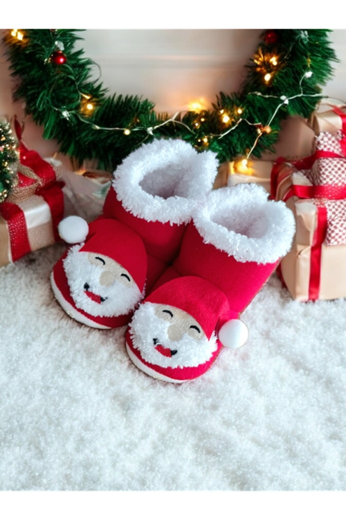 Bebek Patiği Çıngıraklı Yılbaşı Panduf Yeni Yıl Noel Ev Ayakkabısı Hediye Yünlü Kırmızı Bot