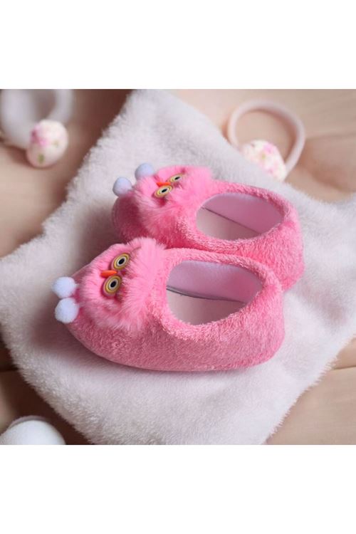 Kız Çocuk Hayvan Figürlü Pembe Panduf Kışlık Yumuşak Peluş Ev Ayakkabısı