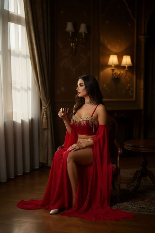 Kadın Bordo Pul Aksesuarlı Tül Etekli Seksi Gecelik Fantezi Kostüm