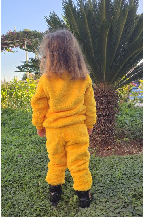 Civcivli Peluş Sarı Kız Erkek Çocuk Kışlık Pamuklu Pijama Takımı