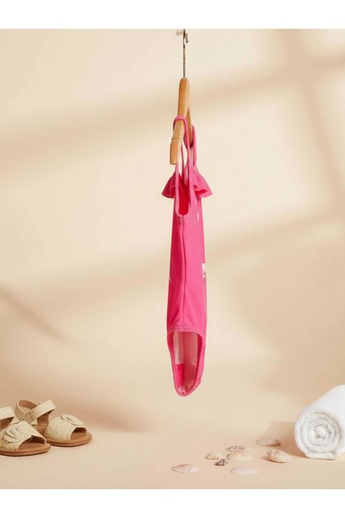 Kız Çocuk Pembe Flamingo Desenli Askılı Mayo