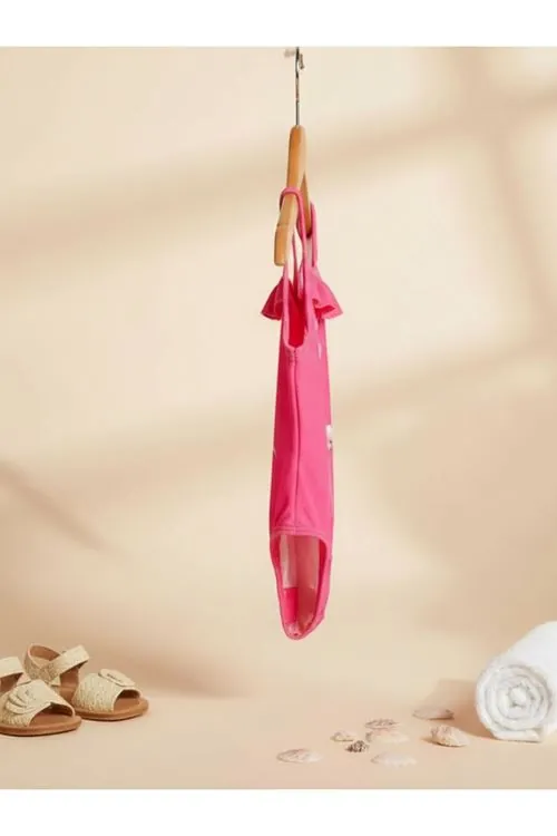 Kız Çocuk Pembe Flamingo Desenli Askılı Mayo