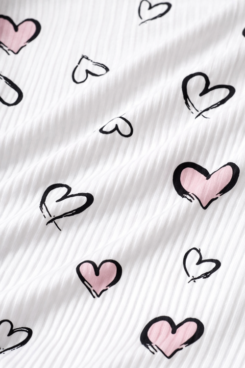 Kadın Kalp Desenli Kolsuz Mini Beyaz Şortlu Fiyonk Detaylı Askılı Yazlık Pijama Takımı