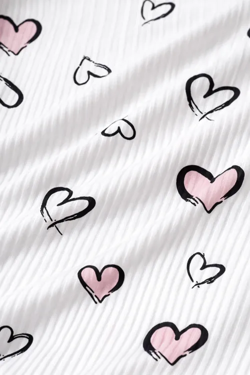 Kadın Kalp Desenli Kolsuz Mini Beyaz Şortlu Fiyonk Detaylı Askılı Yazlık Pijama Takımı