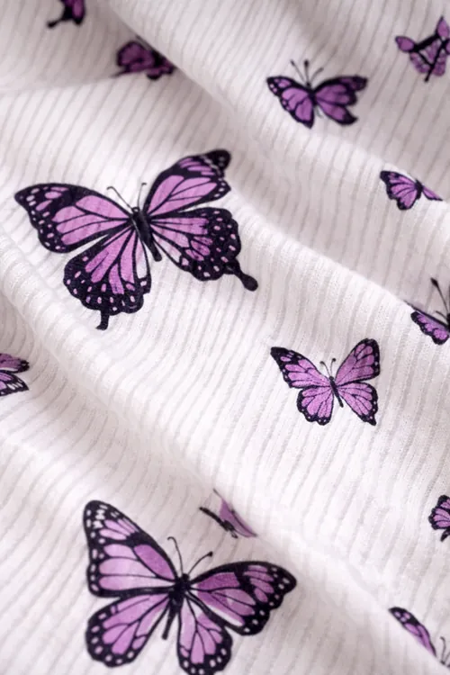 Yazlık Kadın Kelebek Desenli Şortlu Pijama Takımı İnce Askılı Kolsuz Rahat Kumaş