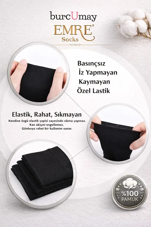 Pamuklu Soket Uzun Düz Siyah Çorap 6'lı Özel Kutulu %100 Pamuk Erkek Çorabı