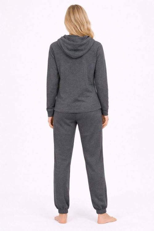 Kadın Kapüşonlu Kışlık Gri Eşofman Pijama Takımı