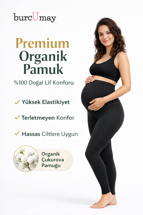 Pamuklu Yüksek Bel Göbek Destekli ve Siyah Esnek Penye Hamile Taytı
