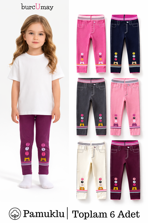6'lı Pamuklu Desenli Kız Çocuk ve Bebek Tayt Seti