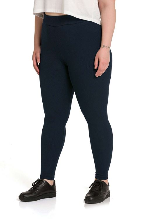 Kadın Siyah Pamuklu Fitilli Büyük Beden Tayt