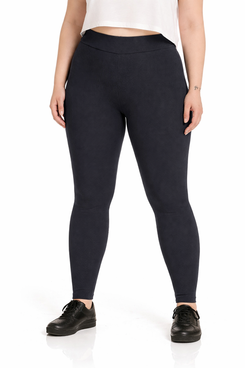 Kadın Siyah Pamuklu Fitilli Büyük Beden Tayt