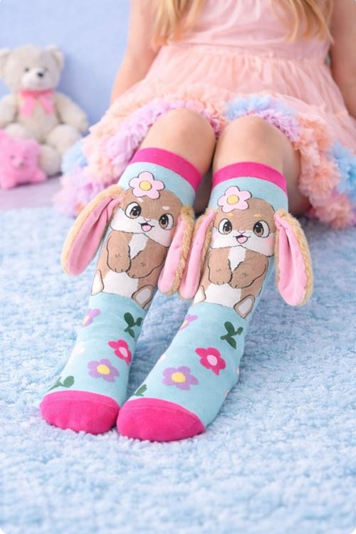 3 Boyutlu Uzun Kulaklı Tavşan Figürlü Kız Çocuk Dizaltı Çorap - Eğlenceli Pamuklu Çorap