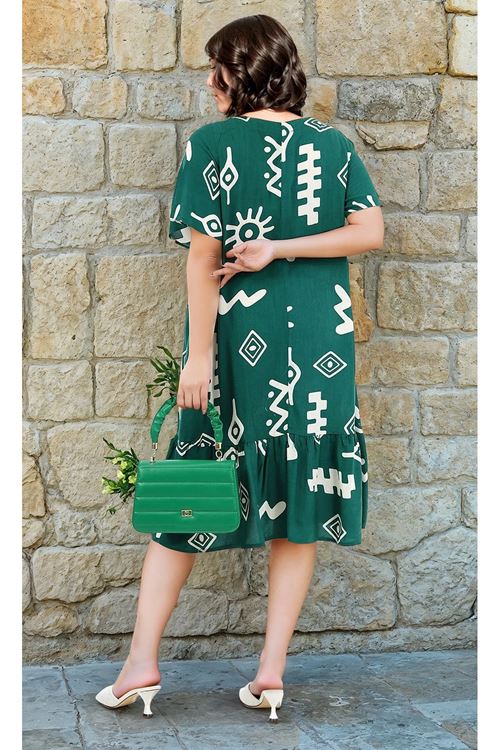 Plus Size Green Patterned Pocket Summer Dress