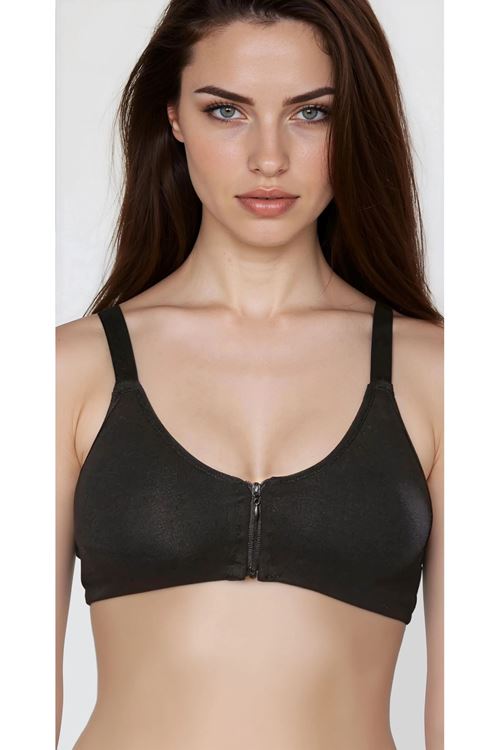 Black Nursing Bra with Front Zipper, Cotton, Adjustable Straps