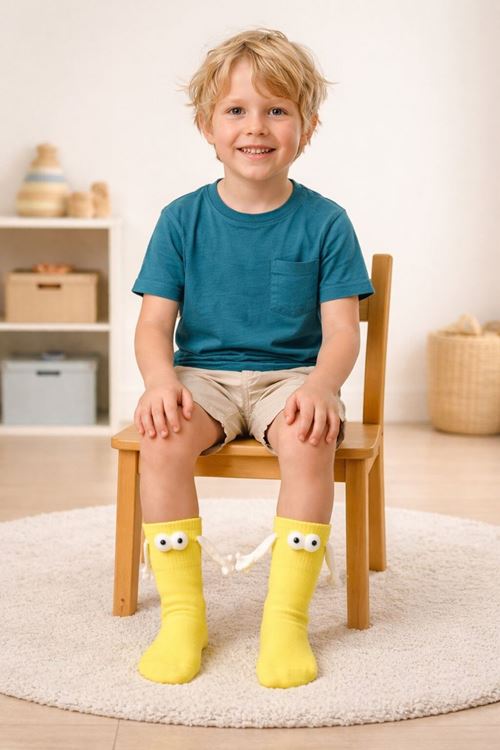 Magnetic Yellow Kids Socks – Soft Cotton Unisex Design for Boys and Girls