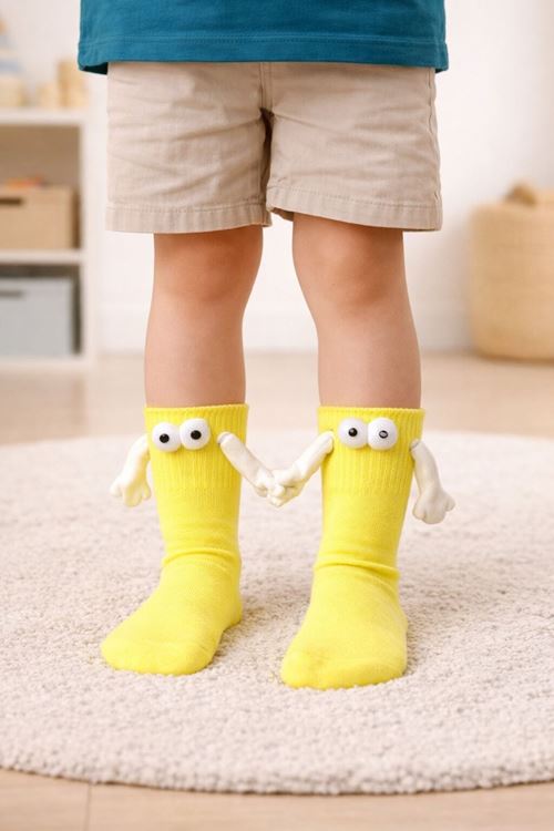 Magnetic Yellow Kids Socks – Soft Cotton Unisex Design for Boys and Girls