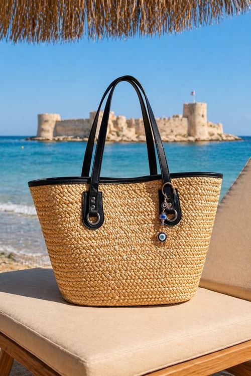 Kadın El Yapımı Büyük Boy Hasır Plaj Tatil Havuz Çantası Omuz Askılı Yazlık Çanta