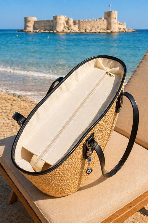 Kadın El Yapımı Büyük Boy Hasır Plaj Tatil Havuz Çantası Omuz Askılı Yazlık Çanta