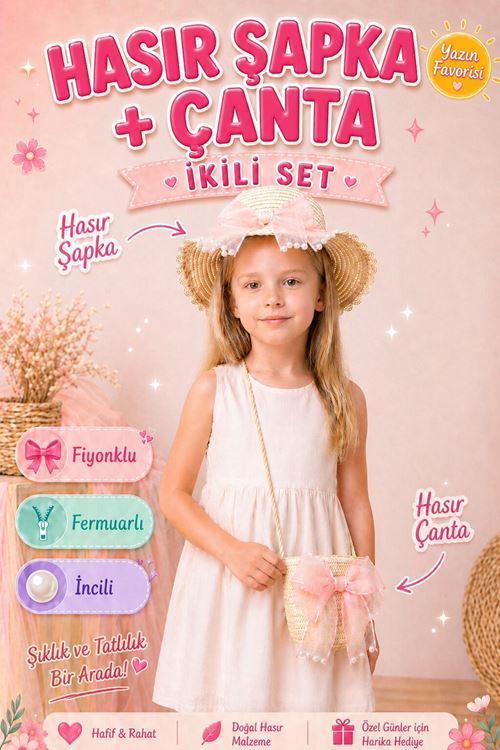 Girls Straw Hat and Bag Set Summer Beach Hat Shoulder Bag