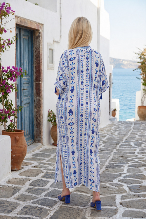 Kadın V Yaka Viskon Hamile Elbisesi Cepli Püskül Detaylı Bohem Yazlık Uzun Elbise