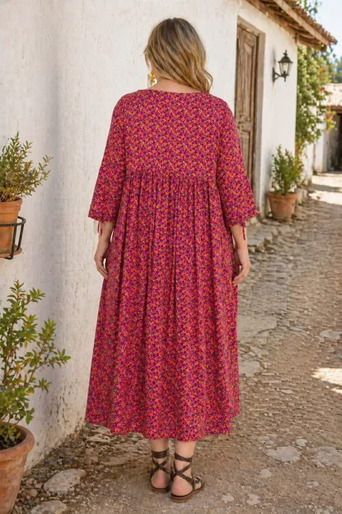Women’s Plus Size Viscose Dress Floral Pocketed Summer Maxi Dress