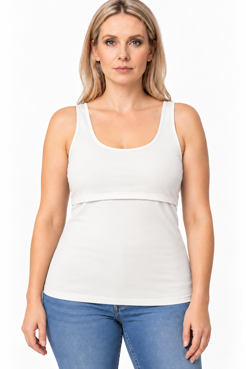 Clip-Free Nursing Tank Top Double Layer Cotton Blend Black  Copy