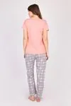  Women's Short-Sleeve Multi-Colored Plaid Patterned Pajama Set with Hearts
