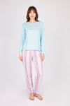 Women's Long-Sleeve Soft Textured Blue Pajama Set