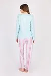 Kadın Uzun Kollu Yumuşak Dokulu Mavi Pijama Takımı