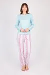 Kadın Uzun Kollu Yumuşak Dokulu Mavi Pijama Takımı