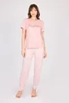 Kadın Kısa Kollu Yumuşak Dokulu Bambu Pembe Pijama Takımı