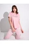 Kadın Kısa Kollu Yumuşak Dokulu Bambu Pembe Pijama Takımı